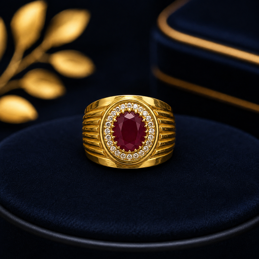 Men’s Royal Ruby Gold Statement Ring 🌟✨