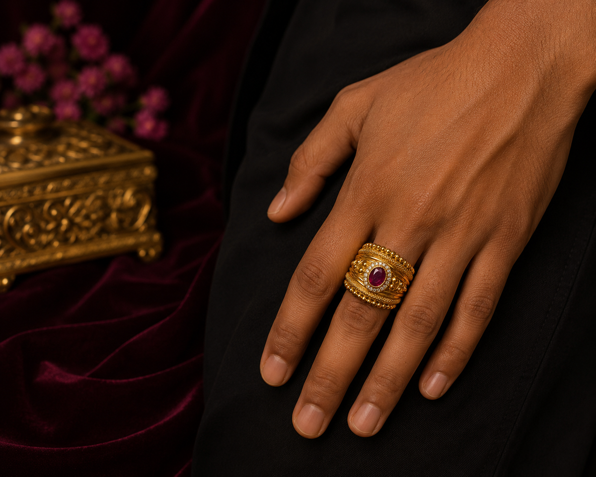 * Traditional Ruby Gold Designer Ring 💘🧿⚡️