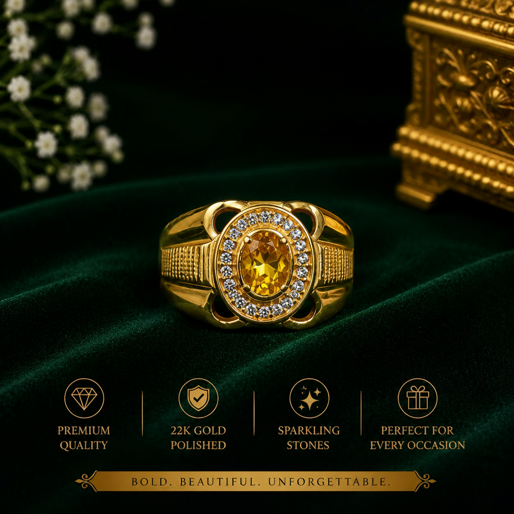 * Premium Golden Stone Men’s Ring 💝🌟
