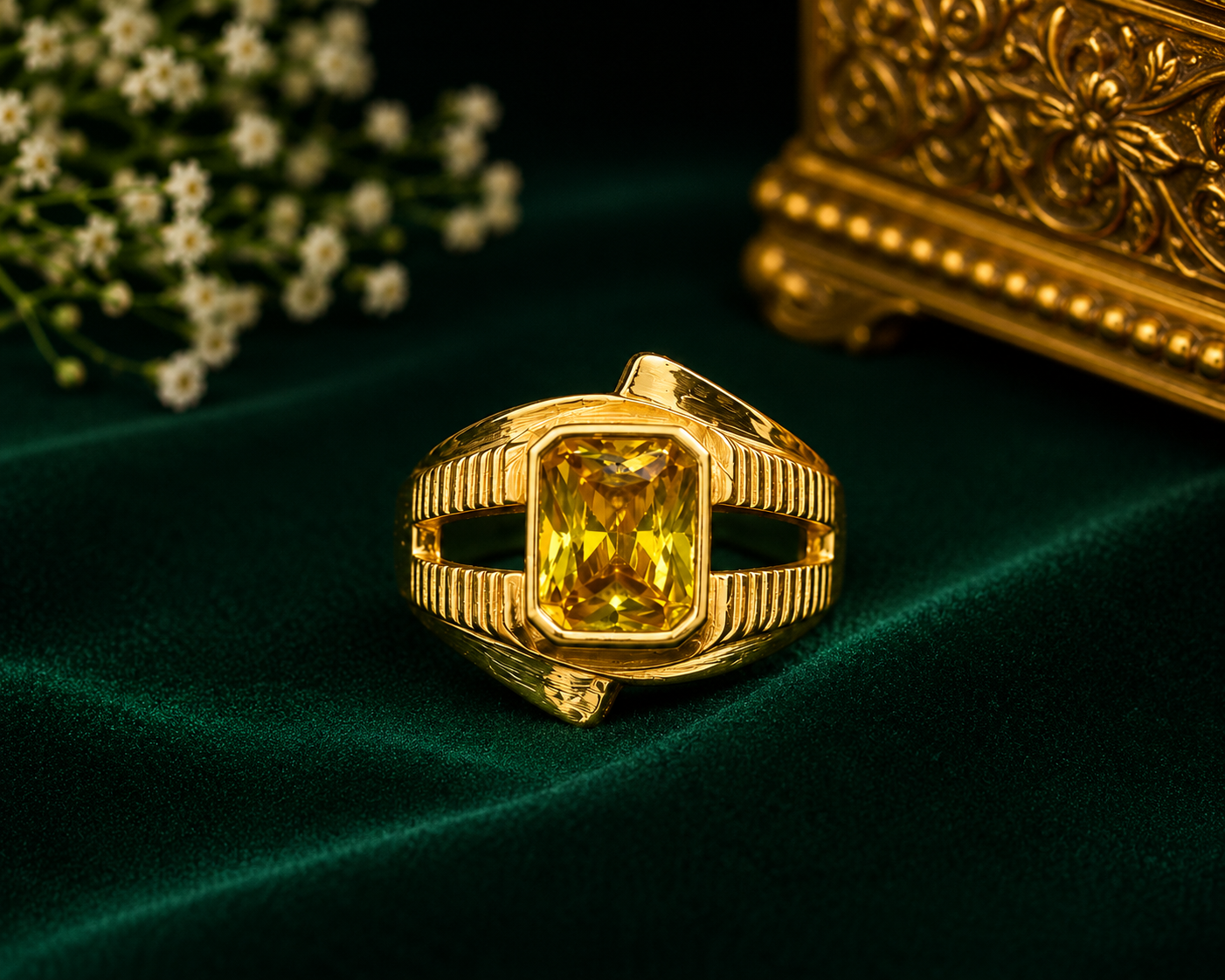 Classic Men’s Gold Ring with Yellow Stone 🌟🫶💝