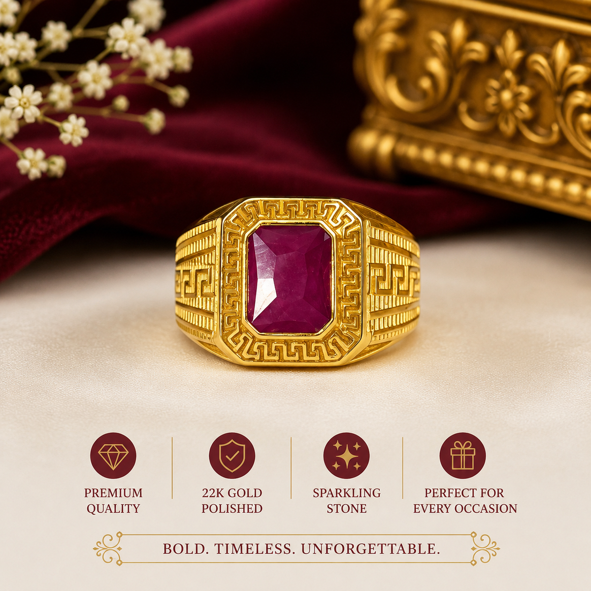 Bold & Timeless Men’s Ruby Gold Ring”  😇💘✨