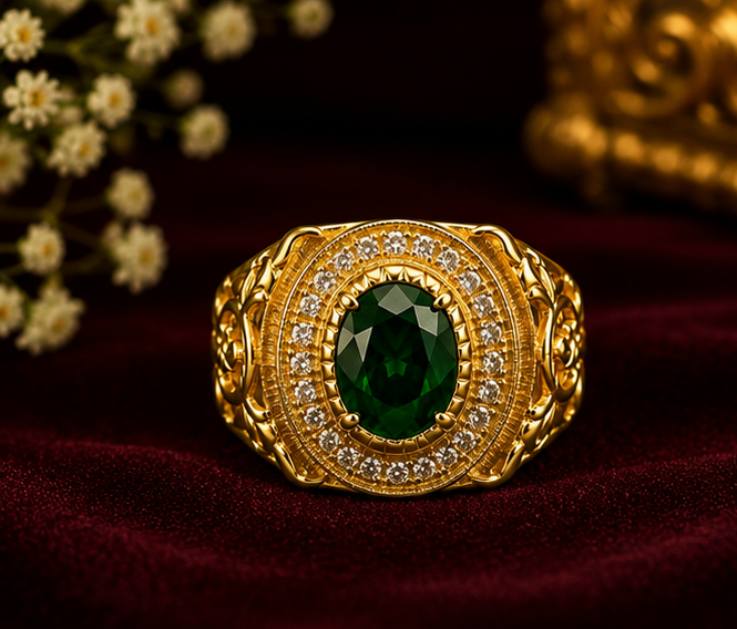 Bold & Timeless Men’s green Gold Ring”  🫶⚡️💓