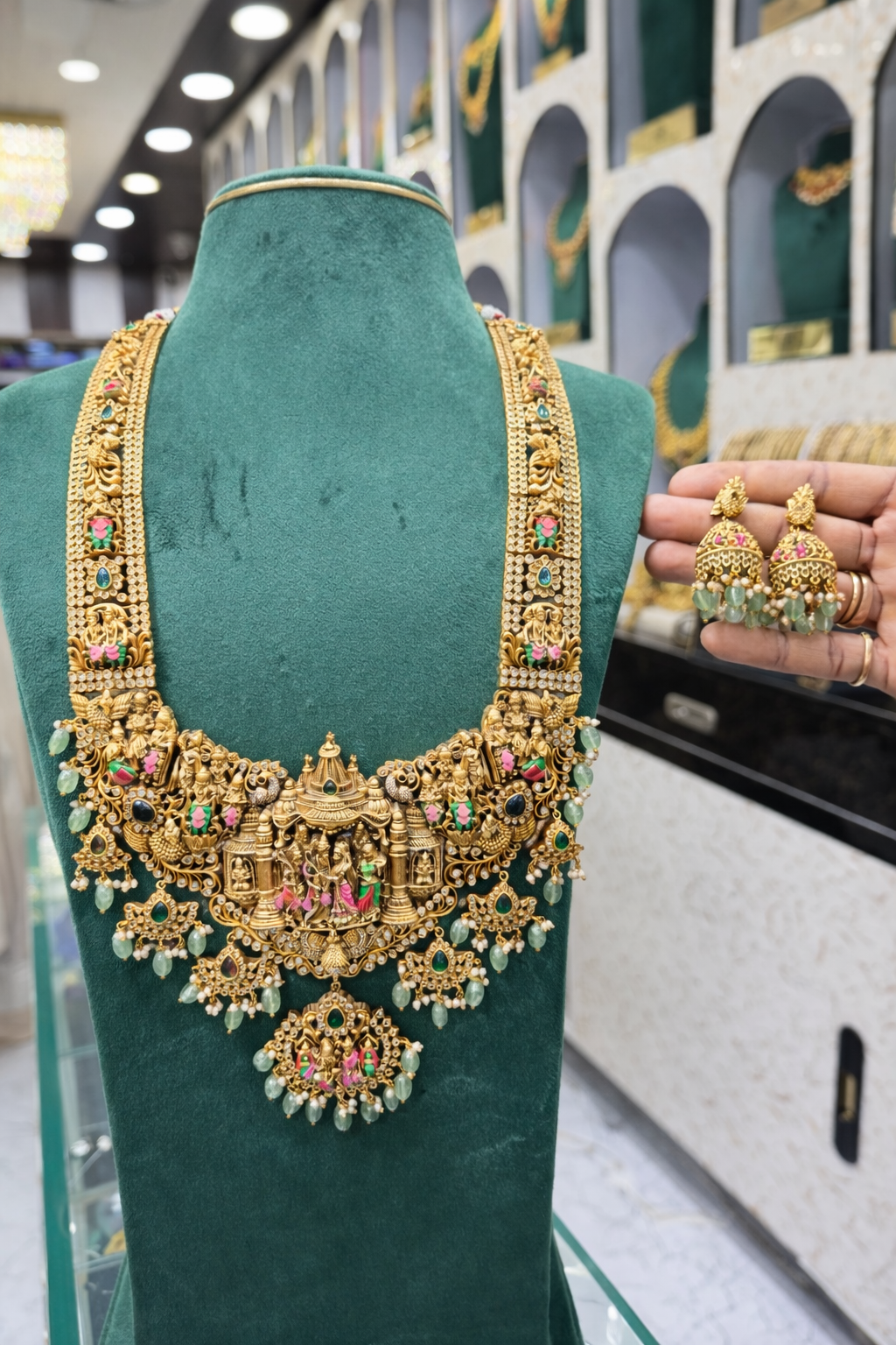 “Grand Seetharama Kalyanam Temple Haram Set with Earrings”