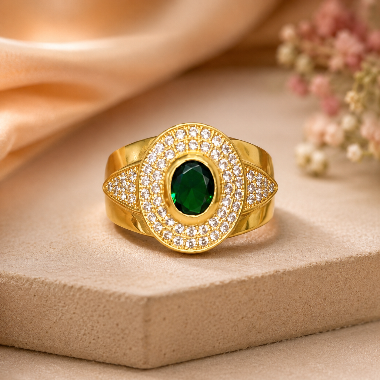 Men’s Green Stone Gold Ring – Premium Designer Collection ⚡️✨🤗