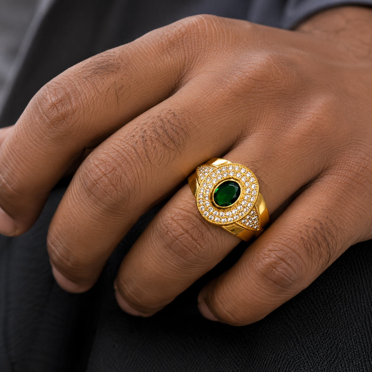 Men’s Green Stone Gold Ring – Premium Designer Collection ⚡️✨🤗