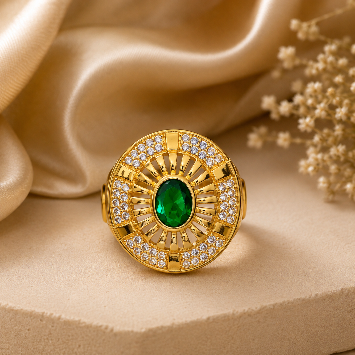 Men’s Green Stone Gold Ring – Premium Designer Collection 💫🌟✨