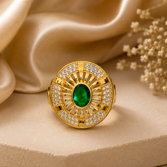 Men’s Green Stone Gold Ring – Premium Designer Collection 💫🌟✨