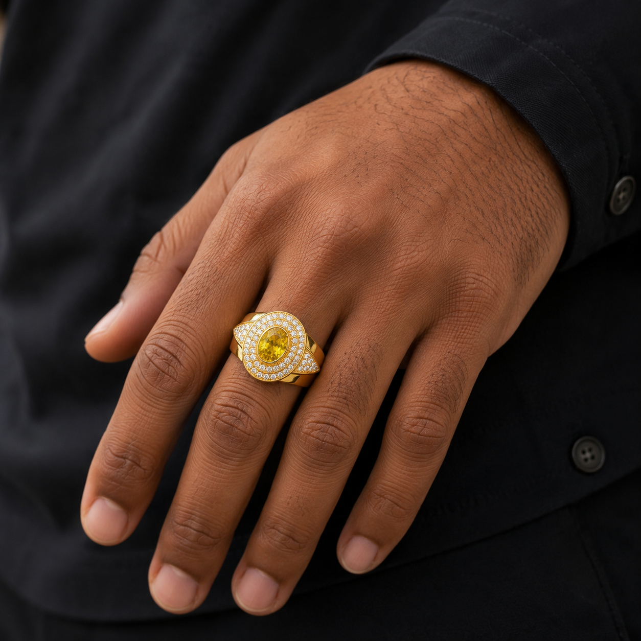 Men’s Yellow Stone Gold Ring – Premium Designer Collection 🌟🫶💘