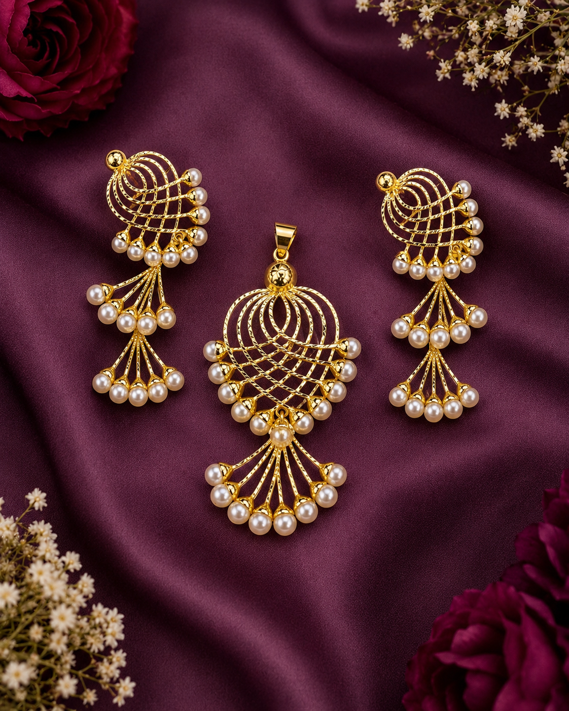 ✨Graceful stylish pearl locket with earrings 🧿🥰