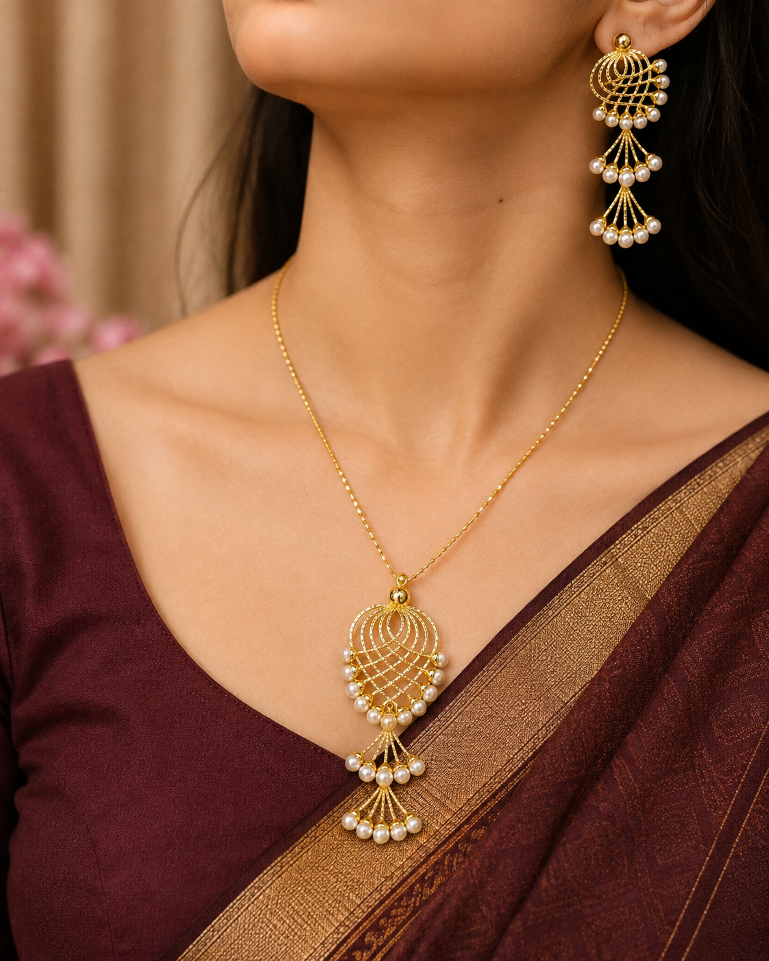 ✨Graceful stylish pearl locket with earrings 🧿🥰