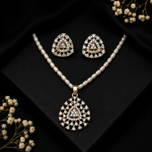 * Classic Pearl & Diamond-Style Pendant Set