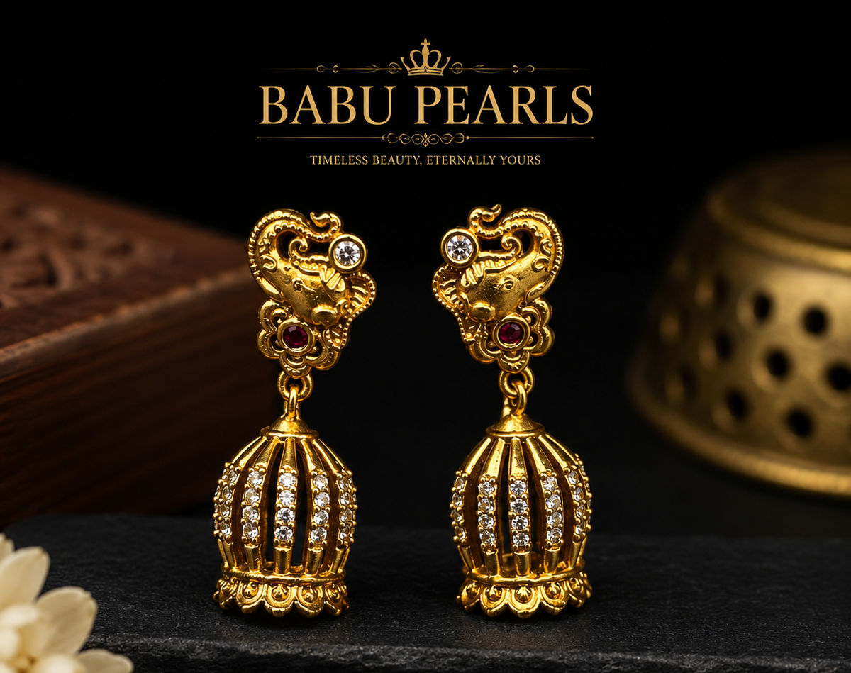 Elegant Peacock Nakshi Gold Jhumka Earrings 💛 💗⚡️