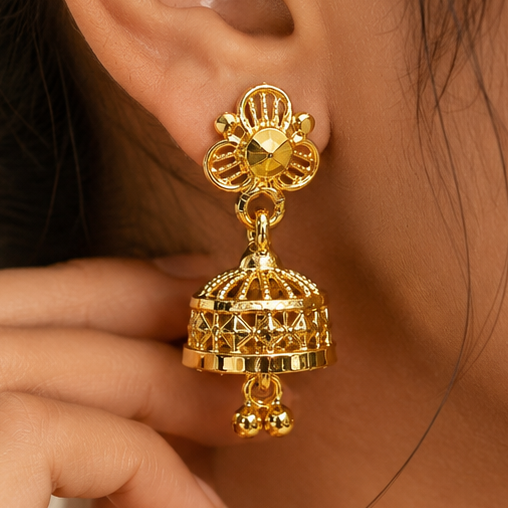 ✨ Elegant Floral Gold Jhumka Earrings 💫✨