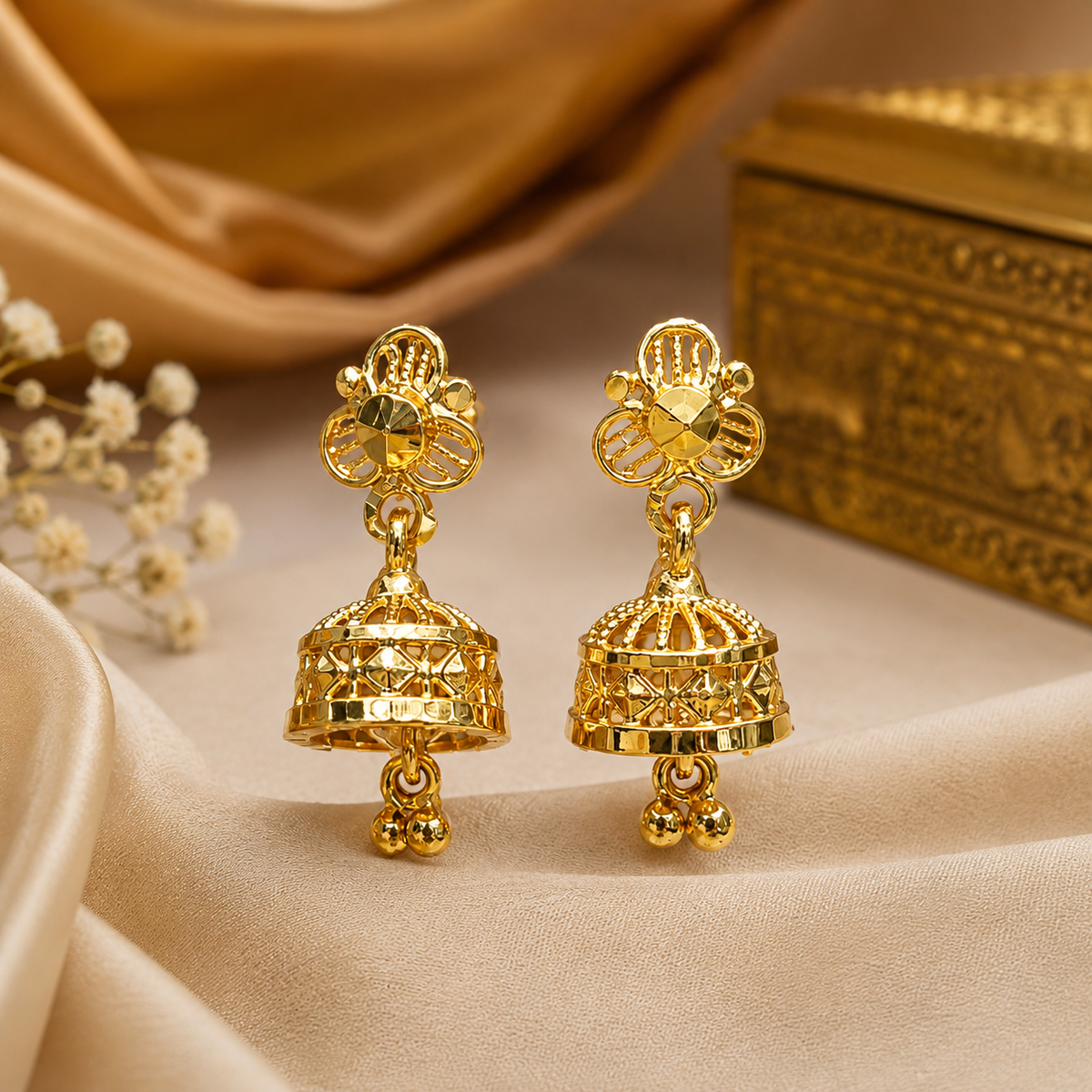 ✨ Elegant Floral Gold Jhumka Earrings 💫✨