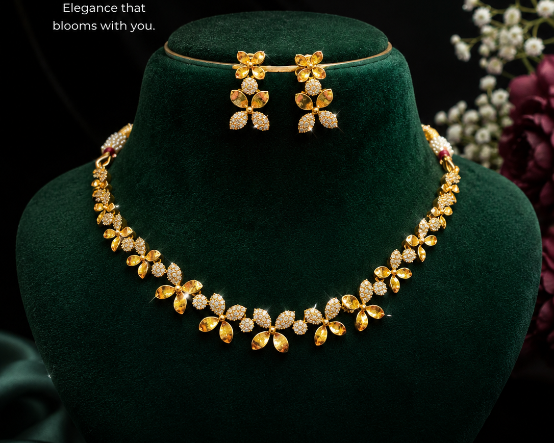 Elegant Floral Gold Necklace & Matching Earrings Set ⚡️💗