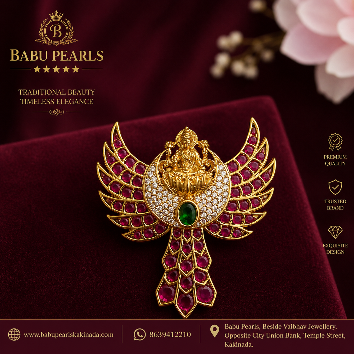 Nakshi Lakshmi Red Stone Pearl  pendant ✨💫