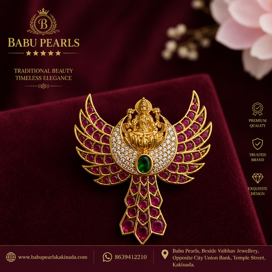 Nakshi Lakshmi Red Stone Pearl  pendant ✨💫