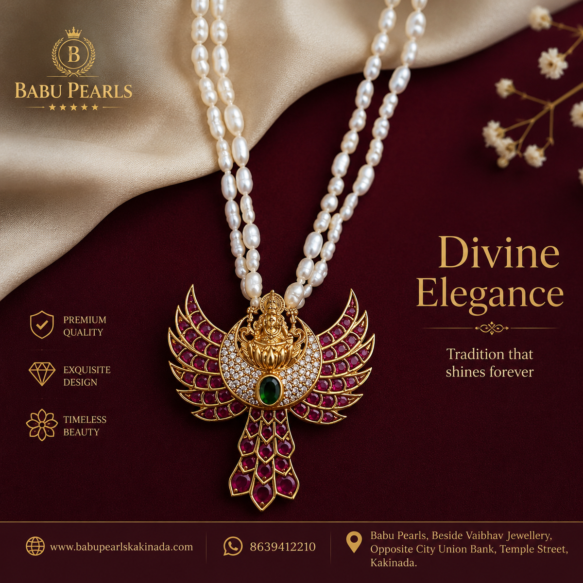 Nakshi Lakshmi Red Stone Pearl  pendant ✨💫