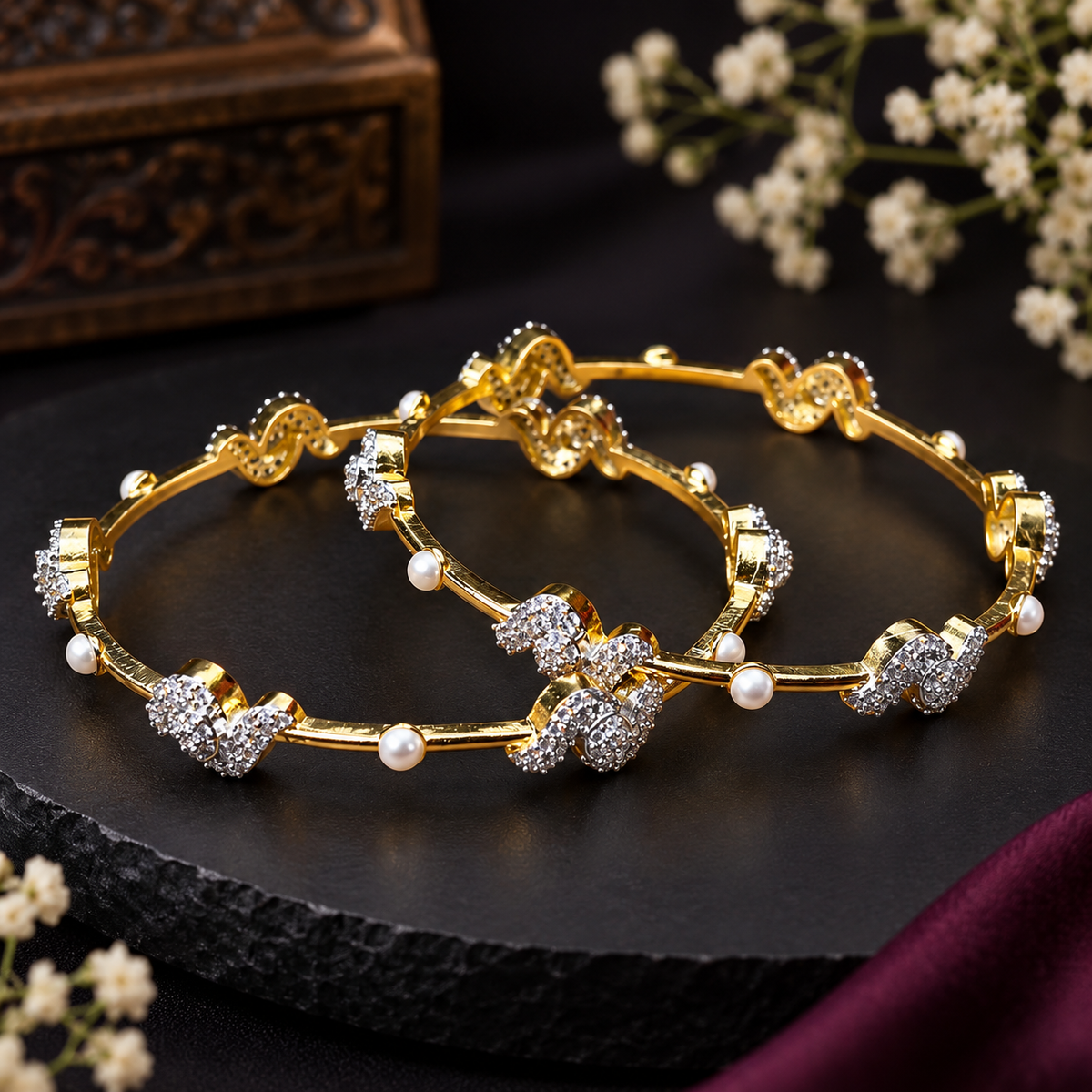 ✨ Pearl Floral Diamond Bangles ✨
