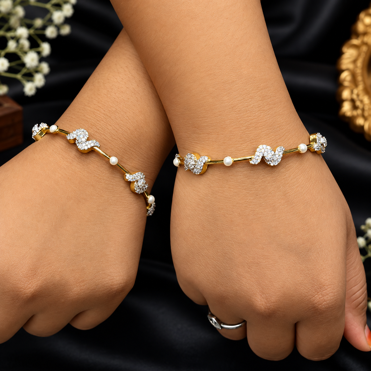 ✨ Pearl Floral Diamond Bangles ✨