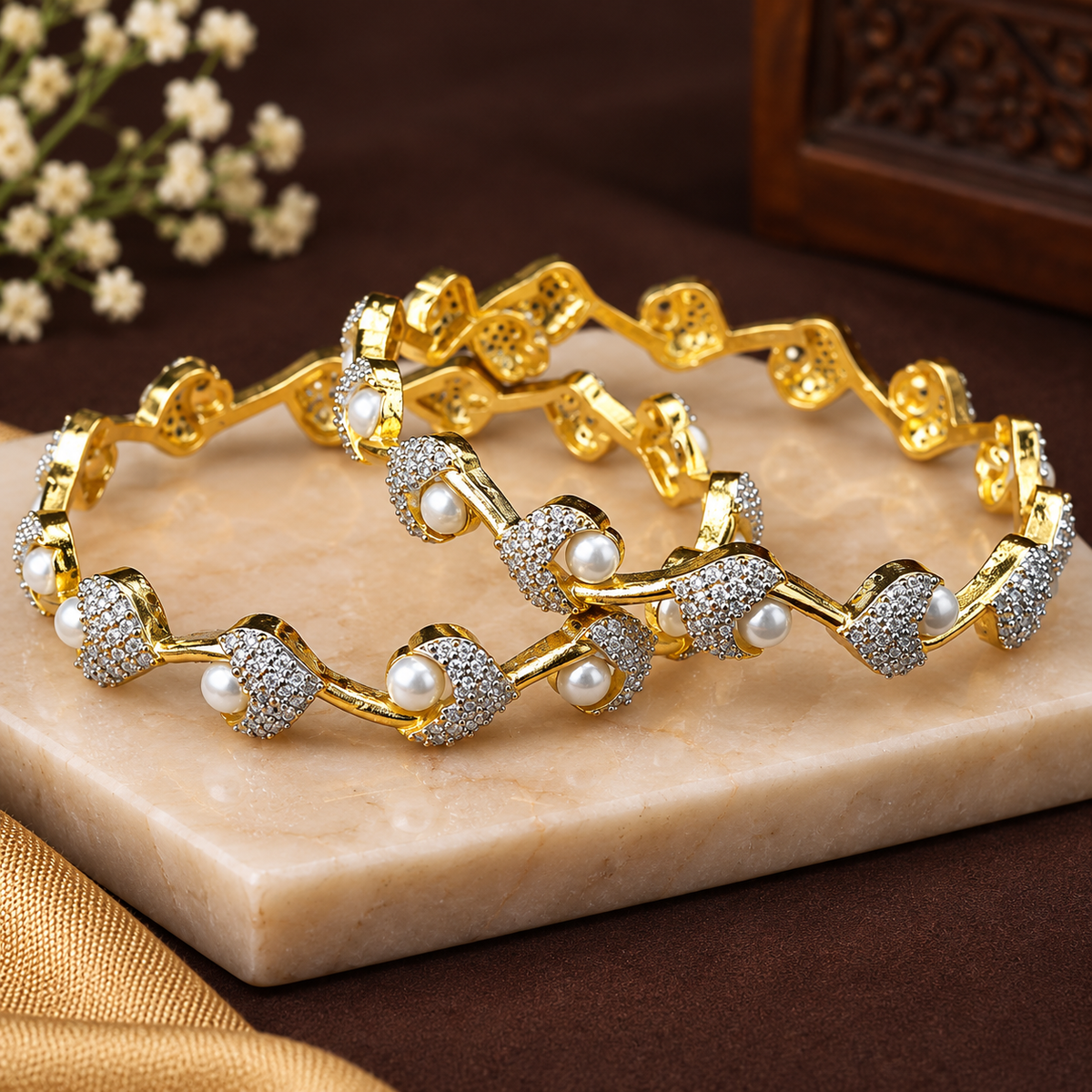 ✨ Pearl & Diamond Elegance Bangals 🥰