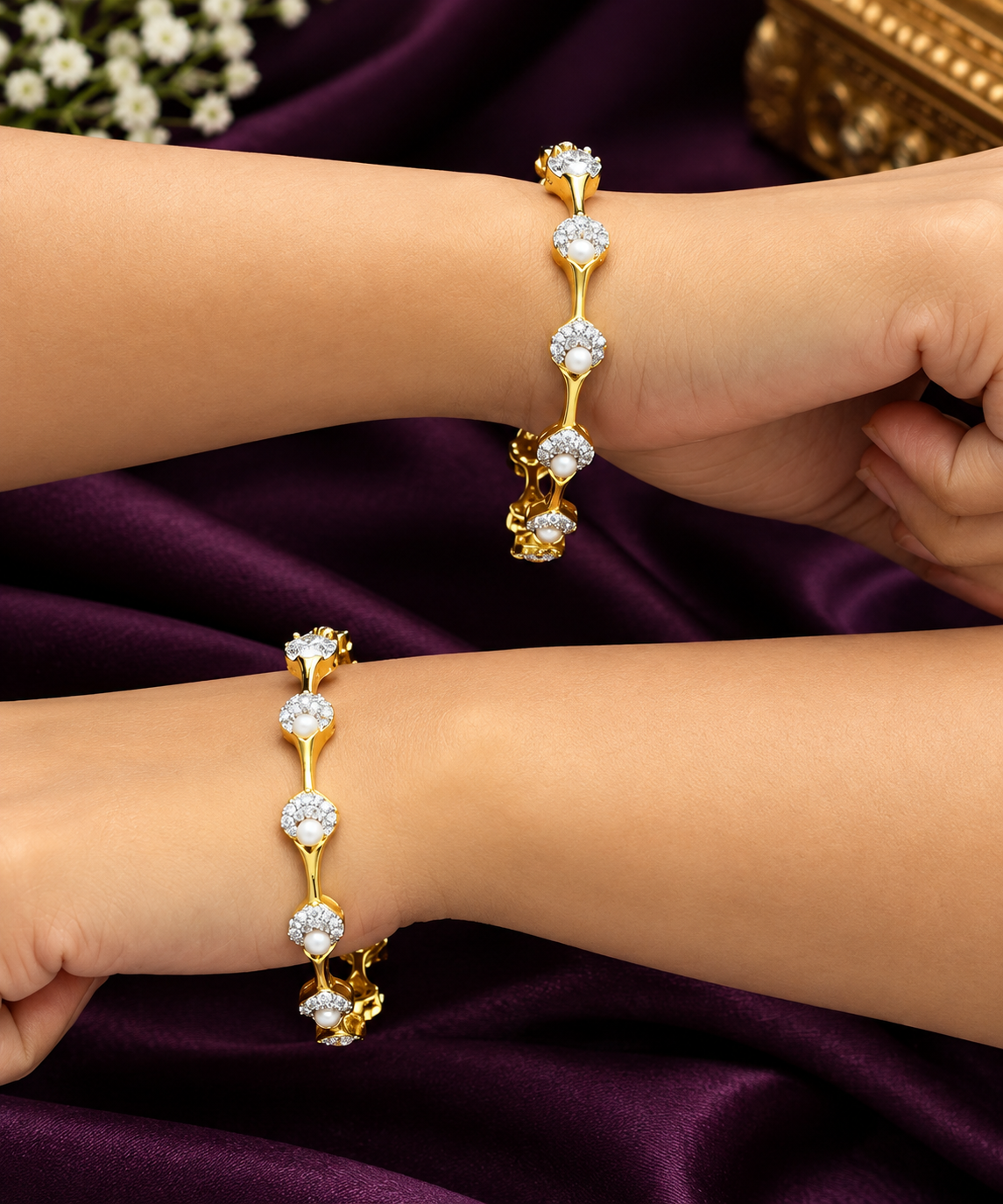 ✨ Pearl & Diamond Elegance Bracelet ✨