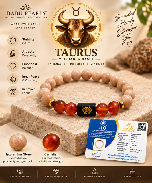 Taurus (vrishabha rasi) sunstone and carenelian bracelet