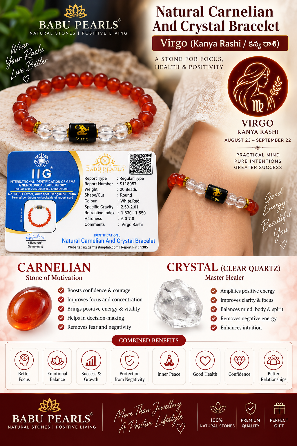 Natural Carnelian & Crystal Bracelet

Virgo (Kanya Rashi /