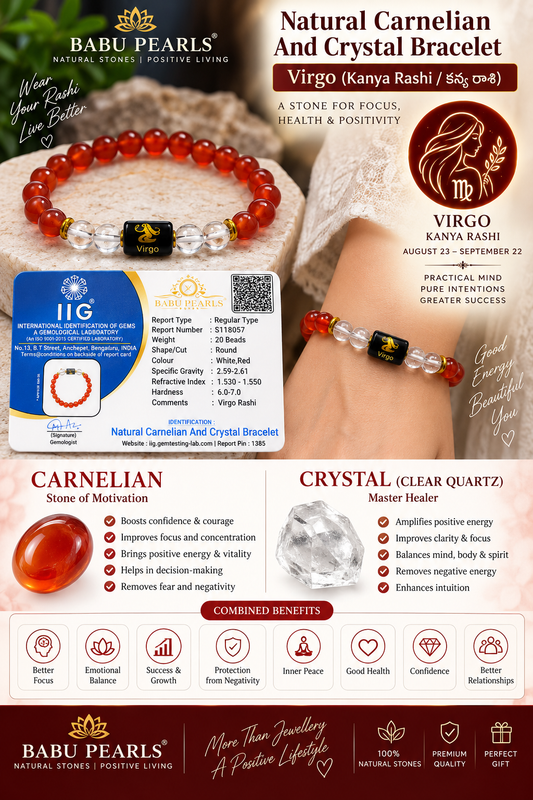 Natural Carnelian & Crystal Bracelet

Virgo (Kanya Rashi /