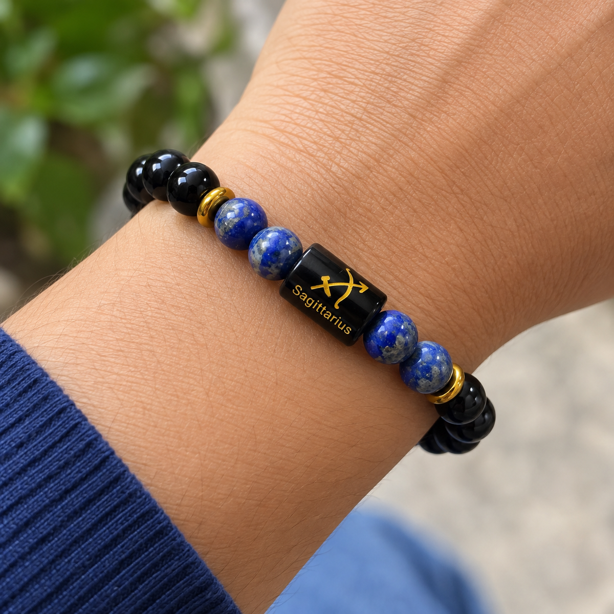 Sagittarius (Dhanu rasi) obsidian nd lapis lazuli bracelet