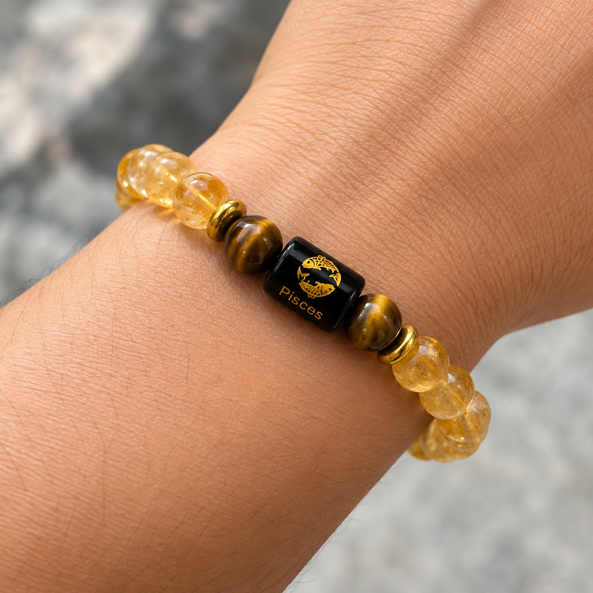 Natural Citrine & Tiger Eye Bracelet – Pisces (మీన రాశి) ✨