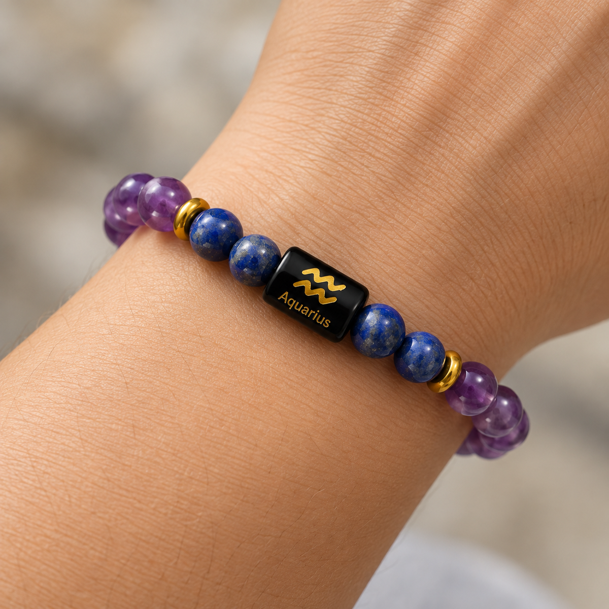 Aquarius (kumba rasi) amethyst nd lapis lazuli bracelet