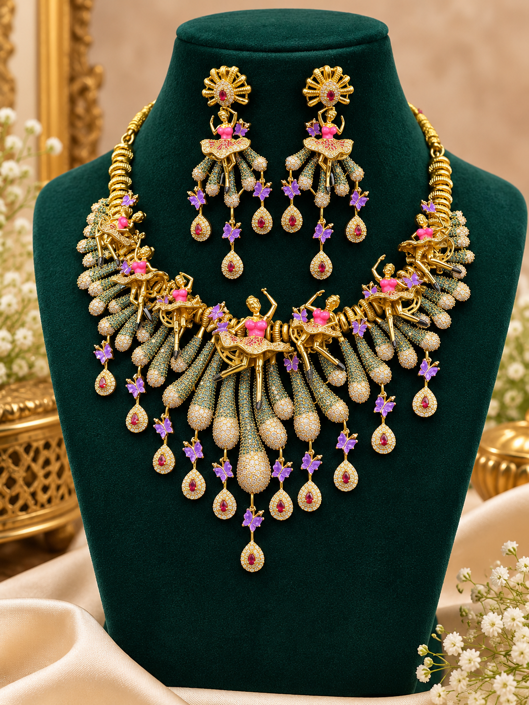 Royal Peacock Cascade Necklace Set” ✨
