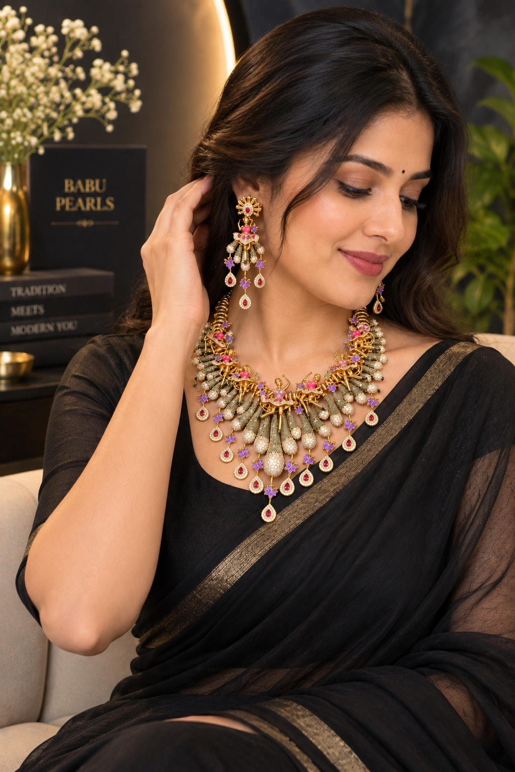 Royal Peacock Cascade Necklace Set” ✨