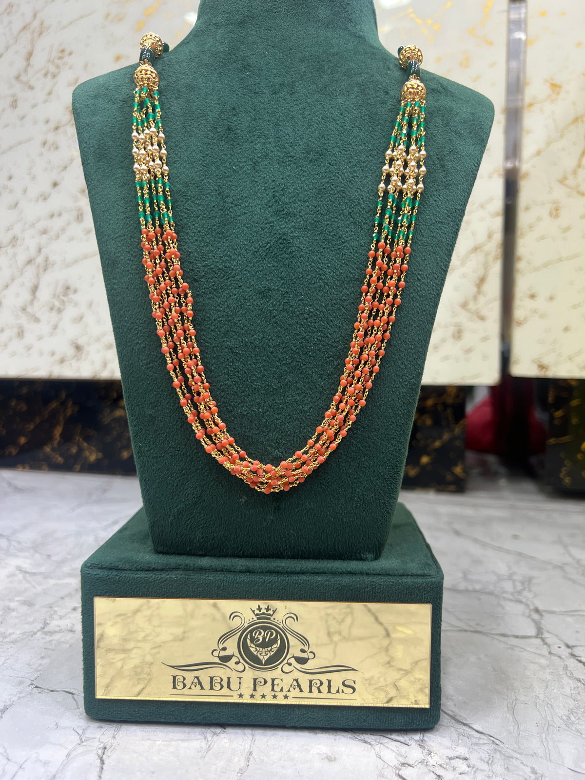 🥰Beautiful handmade coral with green & pearl 🤗🧿