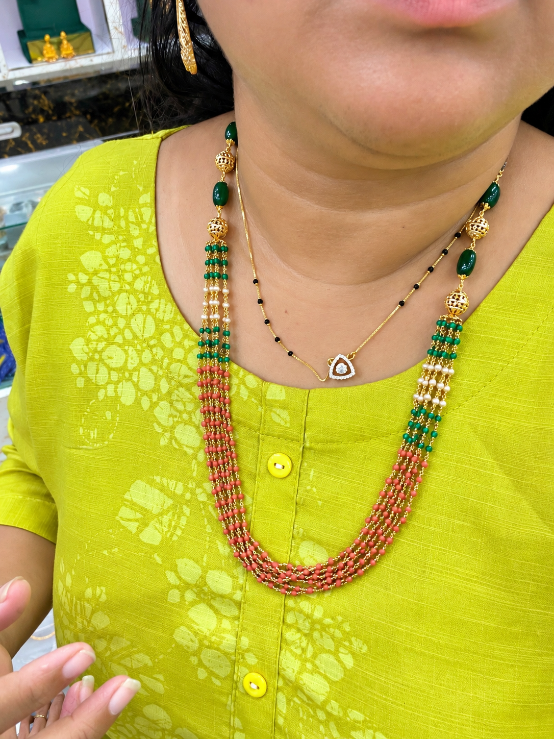 🥰Beautiful handmade coral with green & pearl 🤗🧿