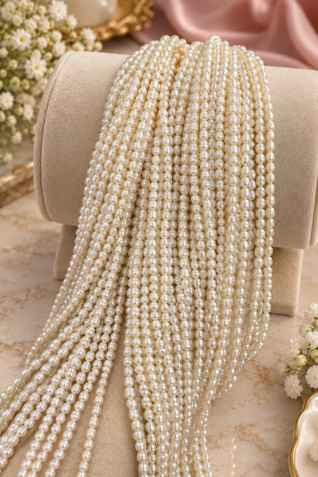 😍🤩Premium natural rice pearls 16 inches line  🥰✨
