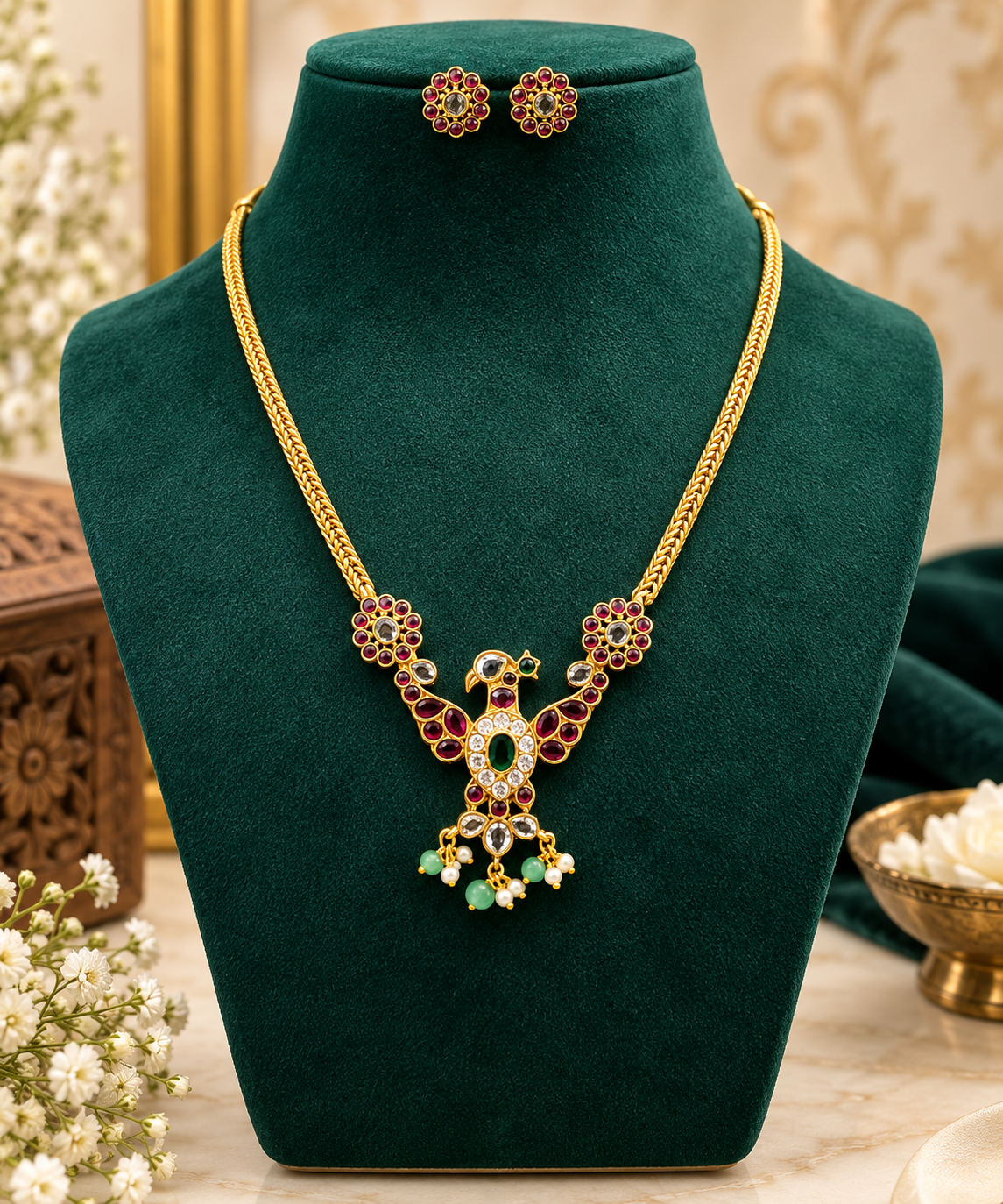 Elegant peacock Ruby necklace set ✨🌟💝