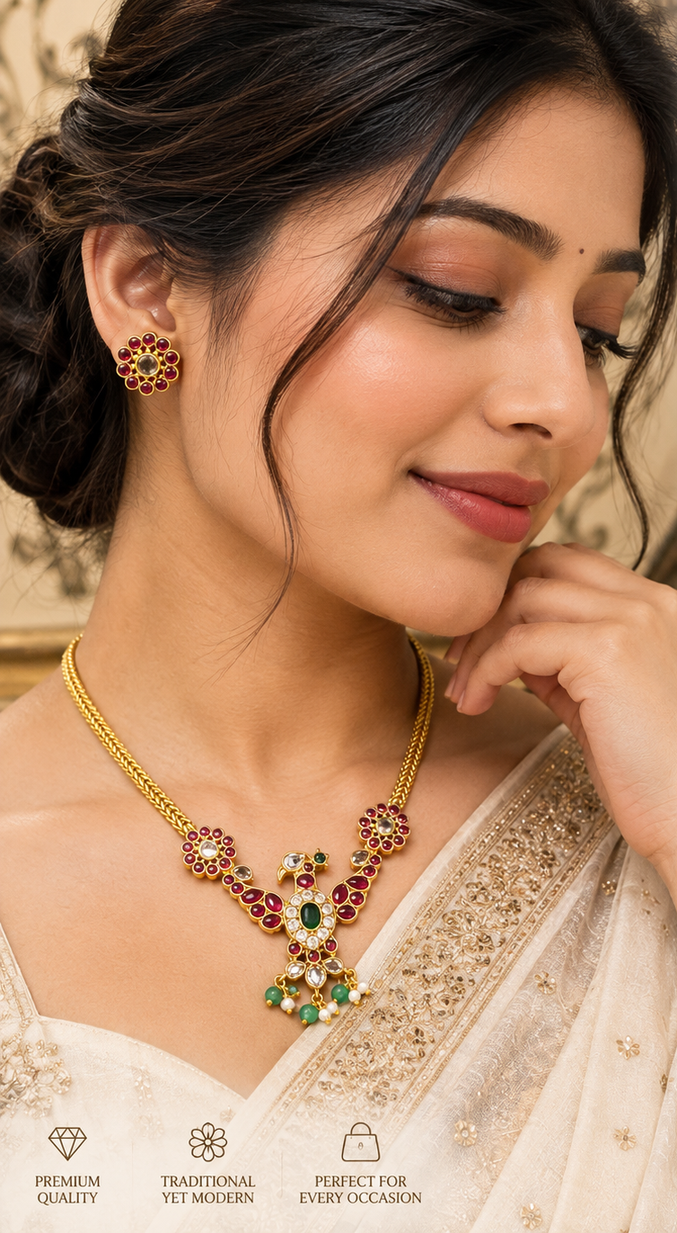 Elegant peacock Ruby necklace set ✨🌟💝