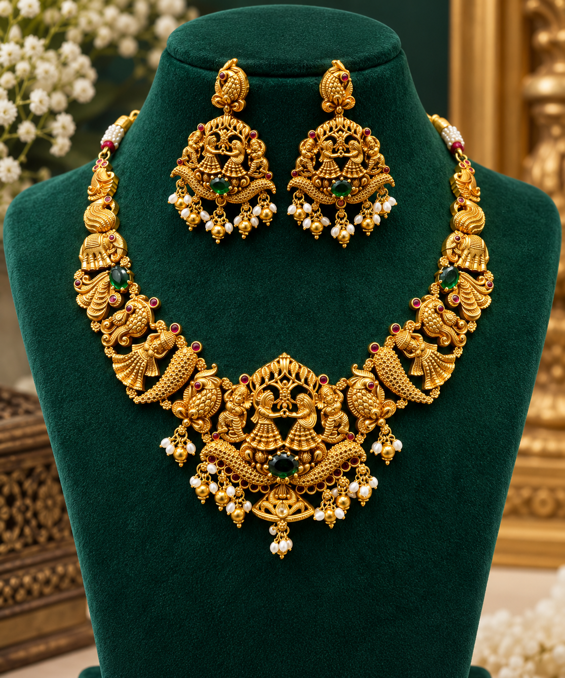 Traditional Temple Jewellery Necklace Set with Matching Earrings 😍🥰