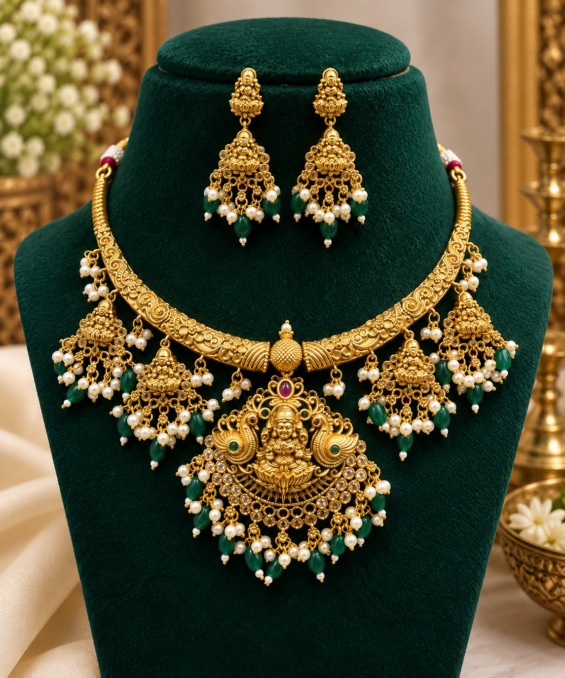 Elegant Temple Lakshmi Necklace & Jhumka Set😇🤩