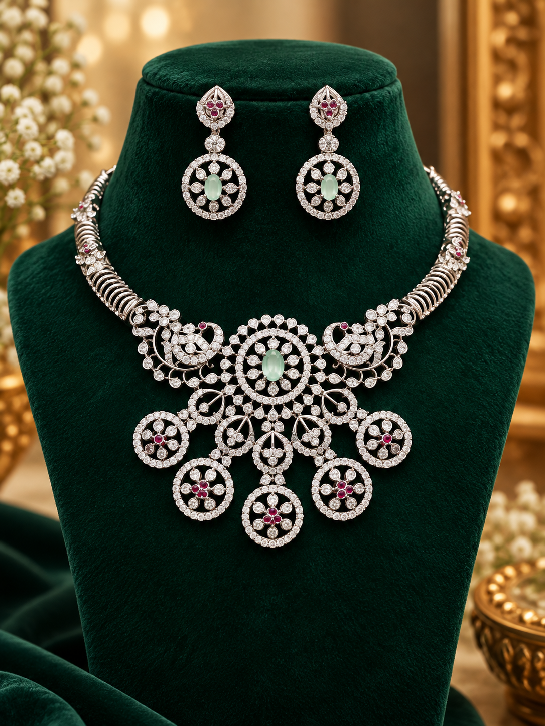 Premium Diamond Finish Accented Statement Necklace Set 💎
