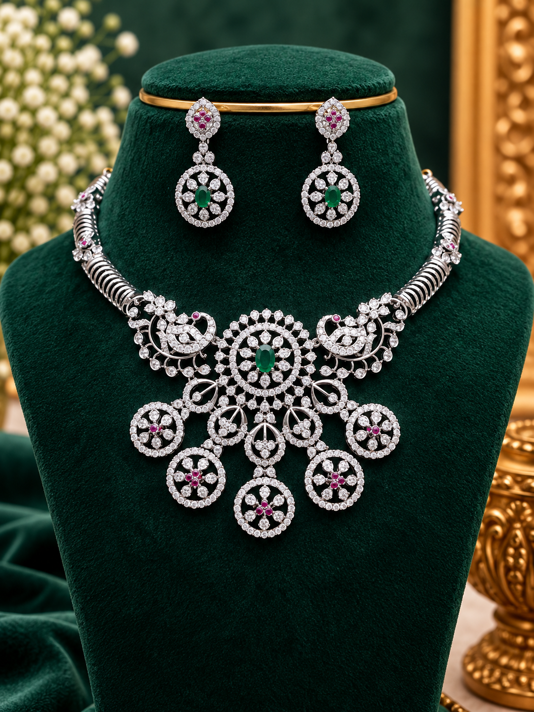 Premium Diamond Finish Accented Statement Necklace Set 💎