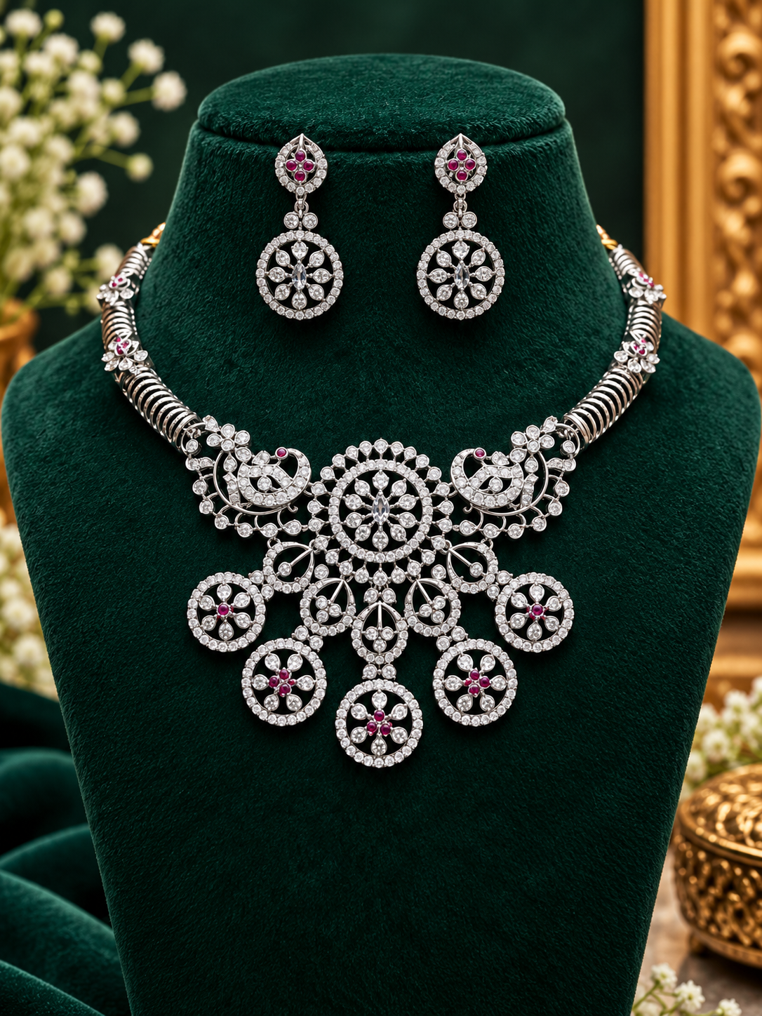 Premium Diamond Finish Accented Statement Necklace Set 💎