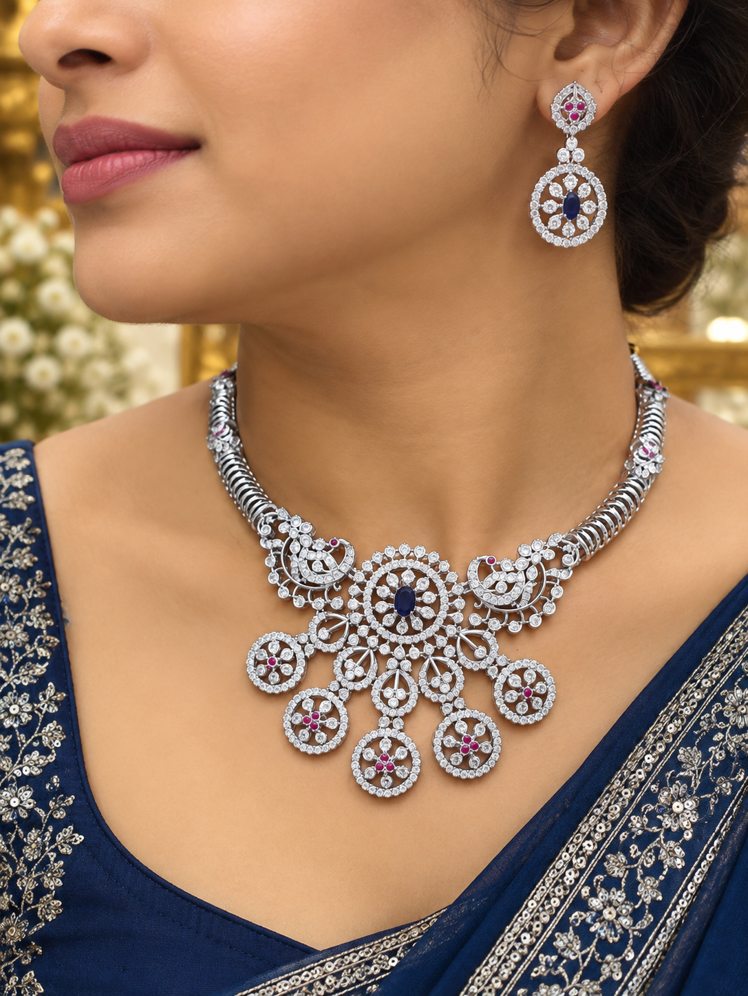 Premium Diamond Finish Accented Statement Necklace Set 💎