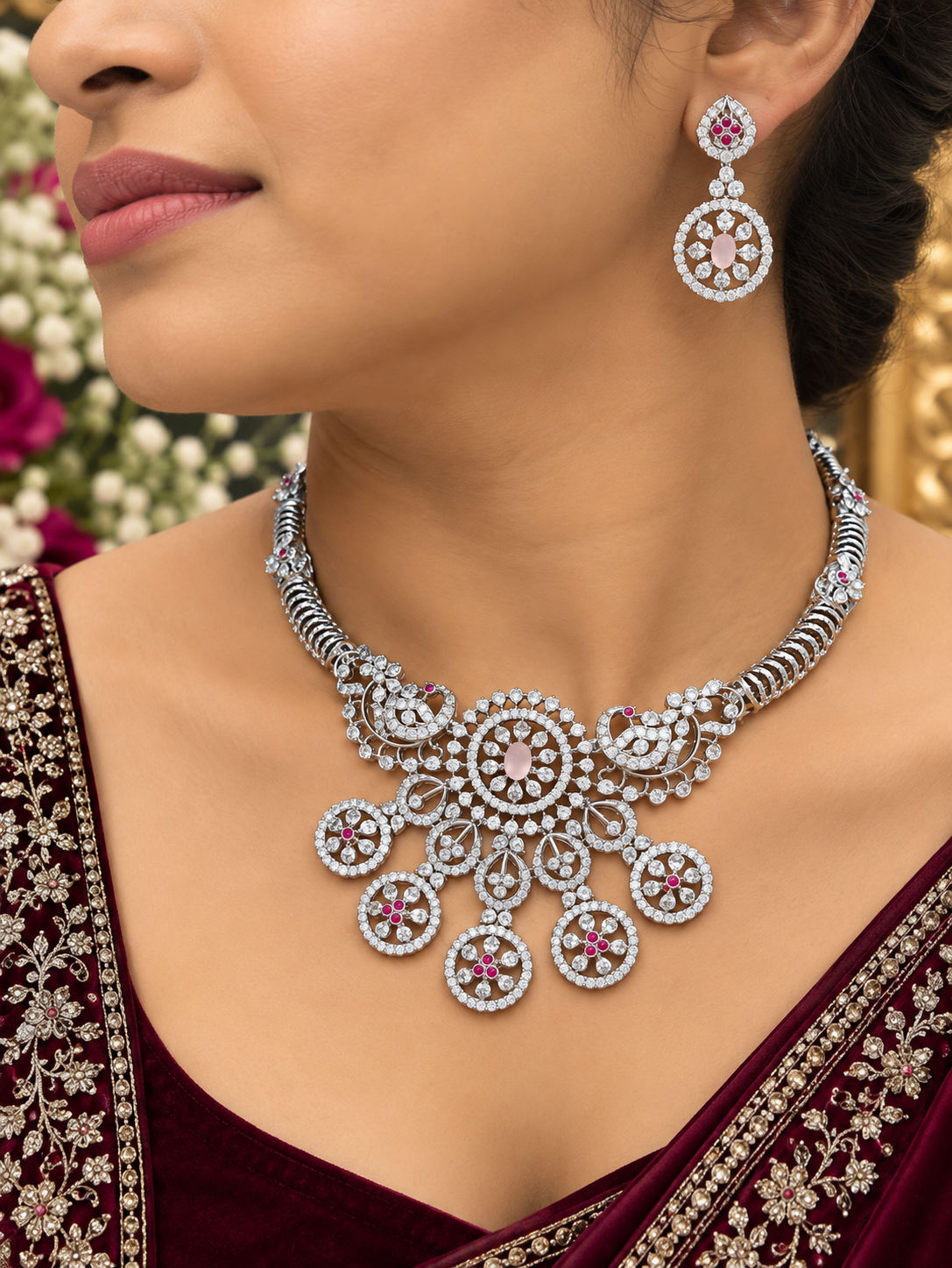Premium Diamond Finish Accented Statement Necklace Set 💎