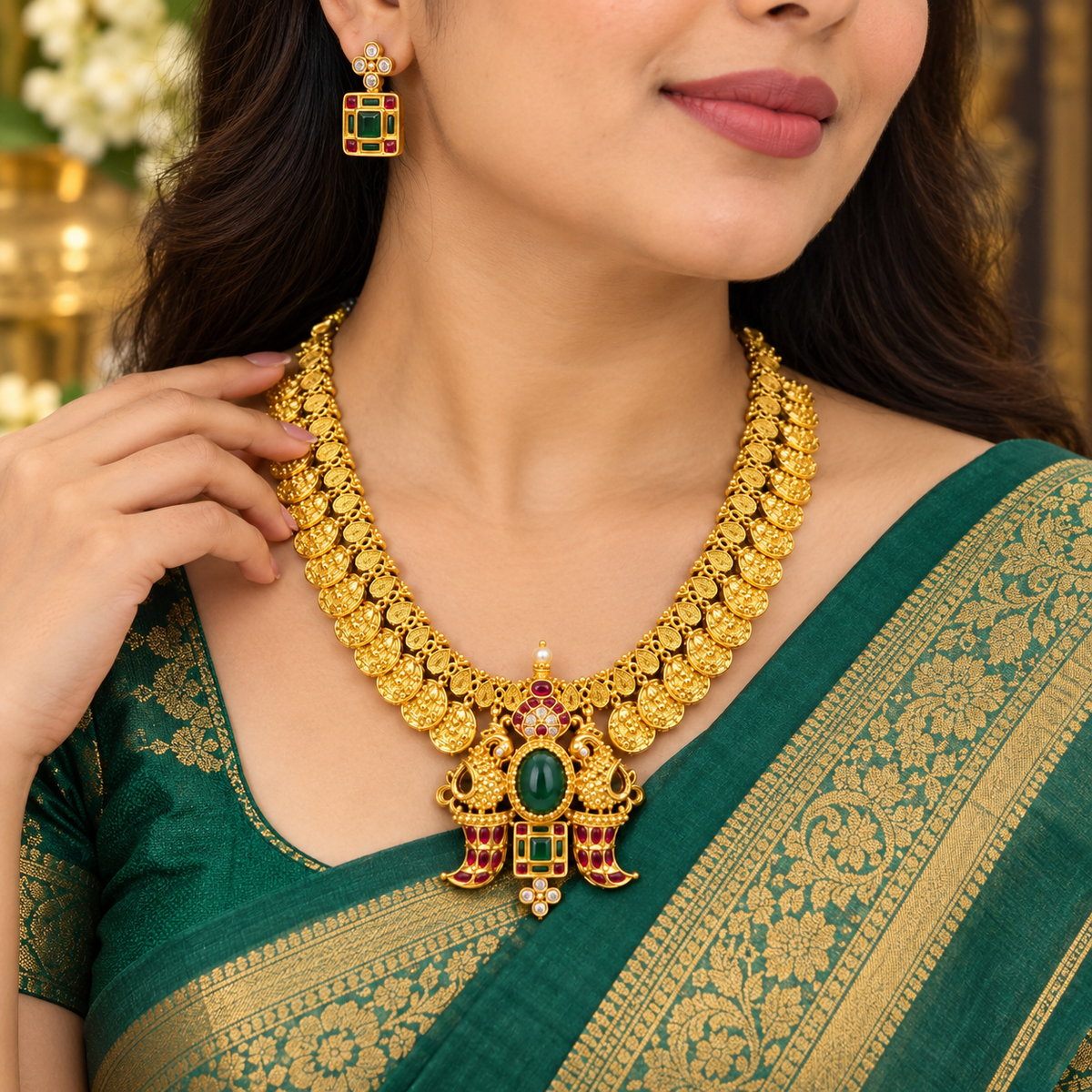Traditional Lakshmi Peacock Temple Necklace with Matching Earrings 😘🧿🤗