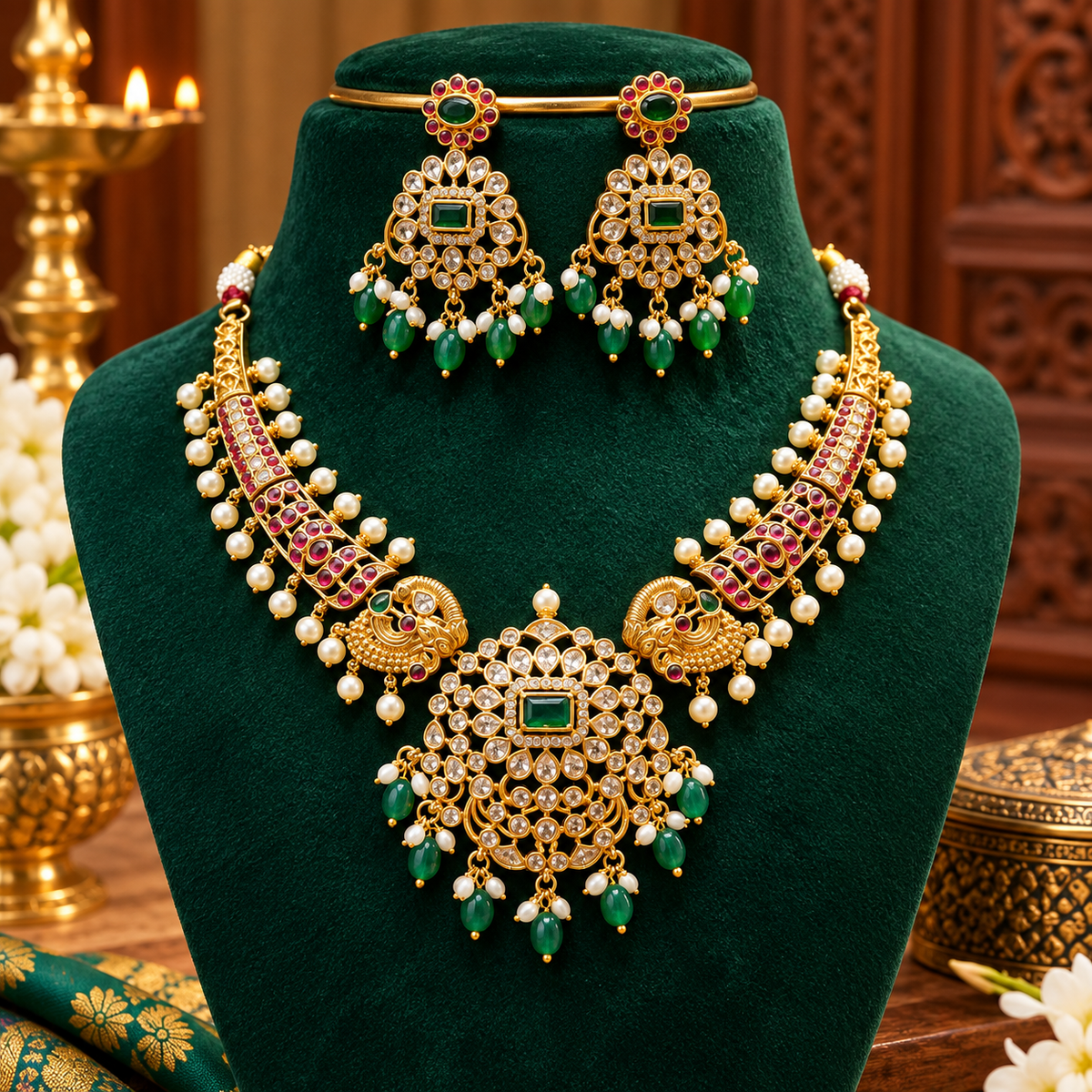 The Emerald Empress – Designer Pearl Necklace 😍🧿💫
