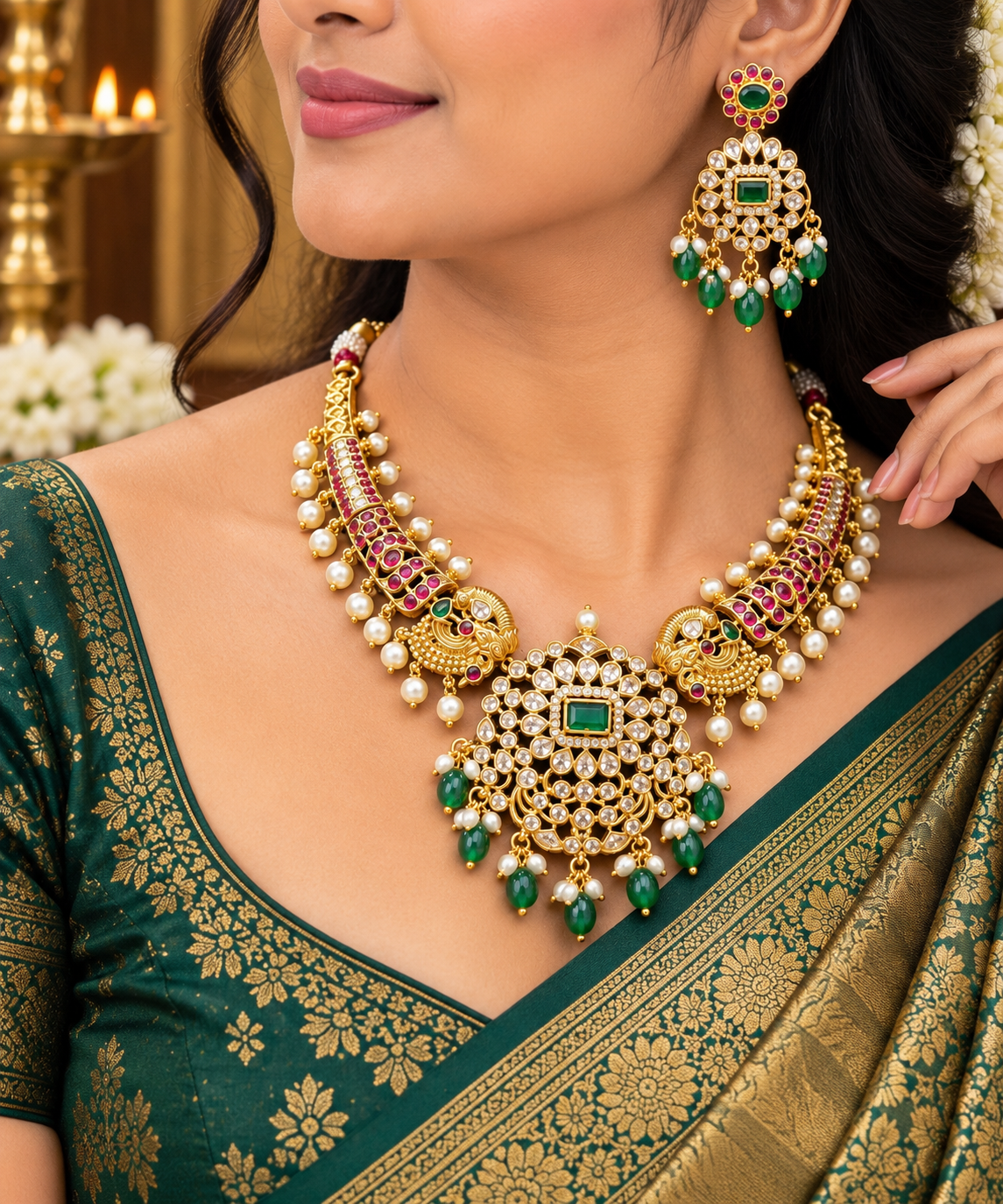 The Emerald Empress – Designer Pearl Necklace 😍🧿💫