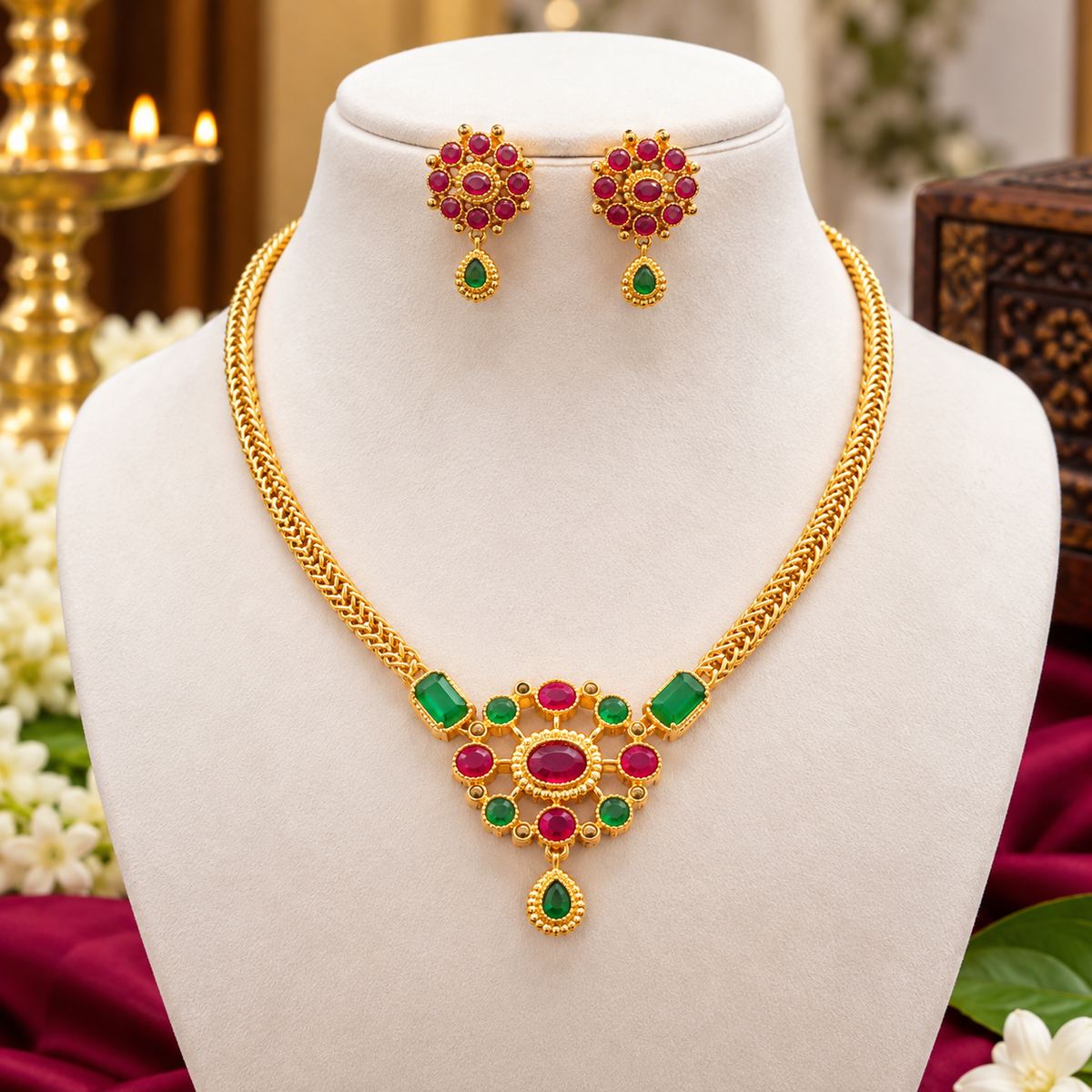 Royal Jewel Mosaic – Multicolour Gemstone Necklace Set 😇🥰